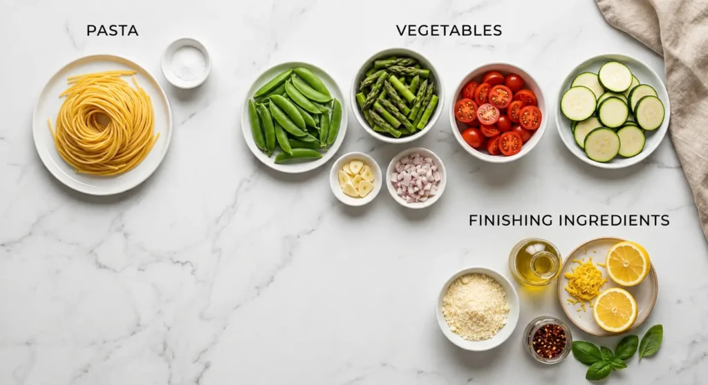 Ingredients Pasta Primavera with Snap Peas and Parmesan