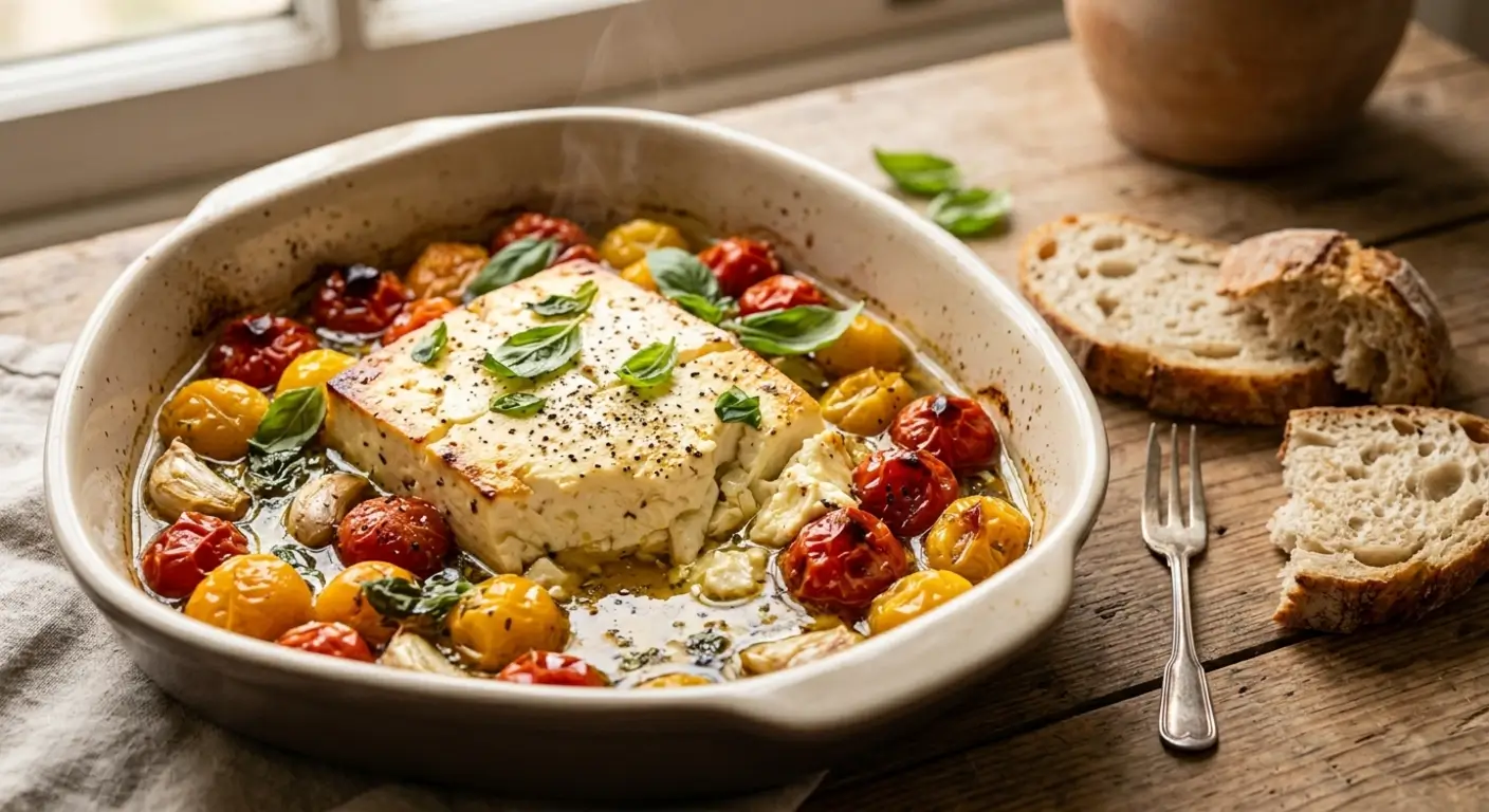 Baked Feta with Cherry Tomatoes and Basil
