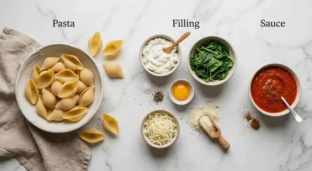 Ricotta and Spinach Stuffed Shells for Dinner Ingredients