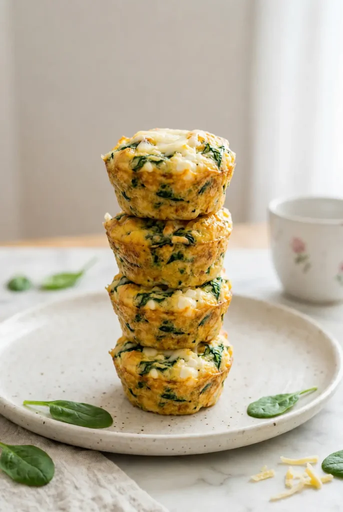 High Protein Egg Muffins with Cottage Cheese and Spinach recipe vertical image