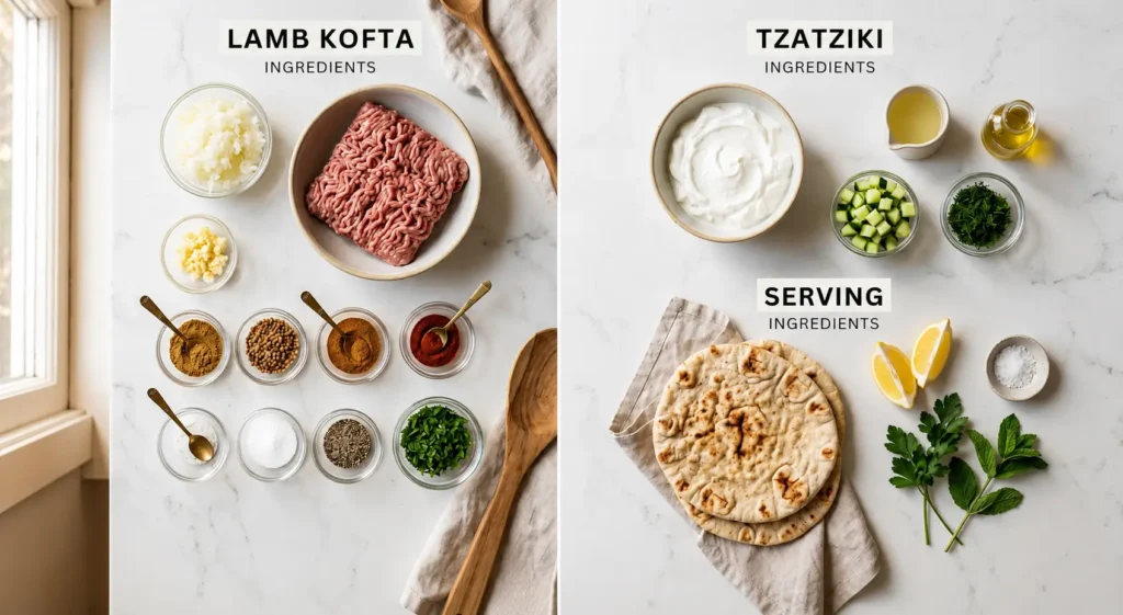 Lamb Kofta with Tzatziki and Flatbread Ingredients