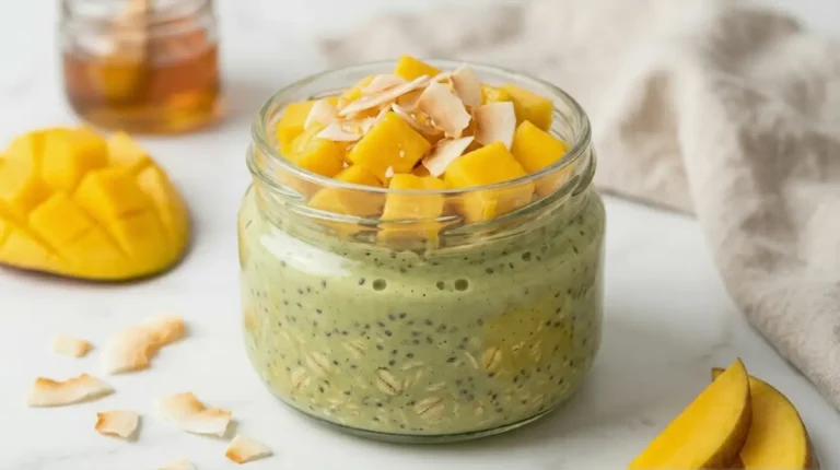 Matcha Overnight Oats with Mango and Coconut
