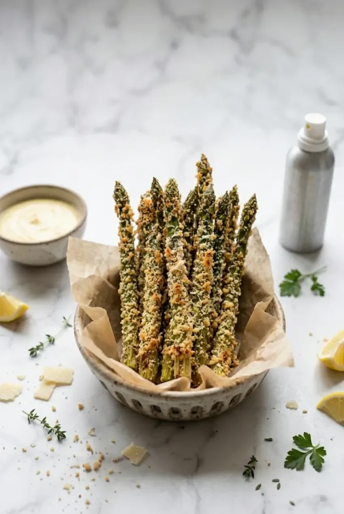 Spring Air Fryer Asparagus Parmesan Fries recipe vertical image