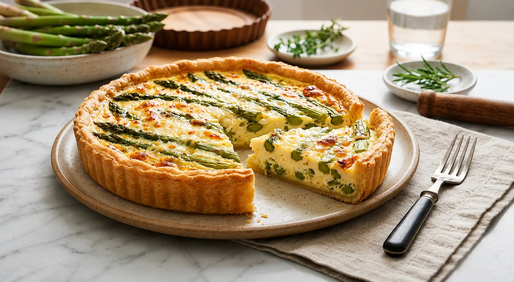 asparagus and Gruyère quiche fresh from the oven