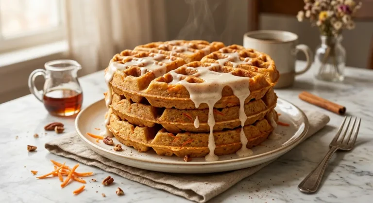 carrot cake waffles with cream cheese glaze