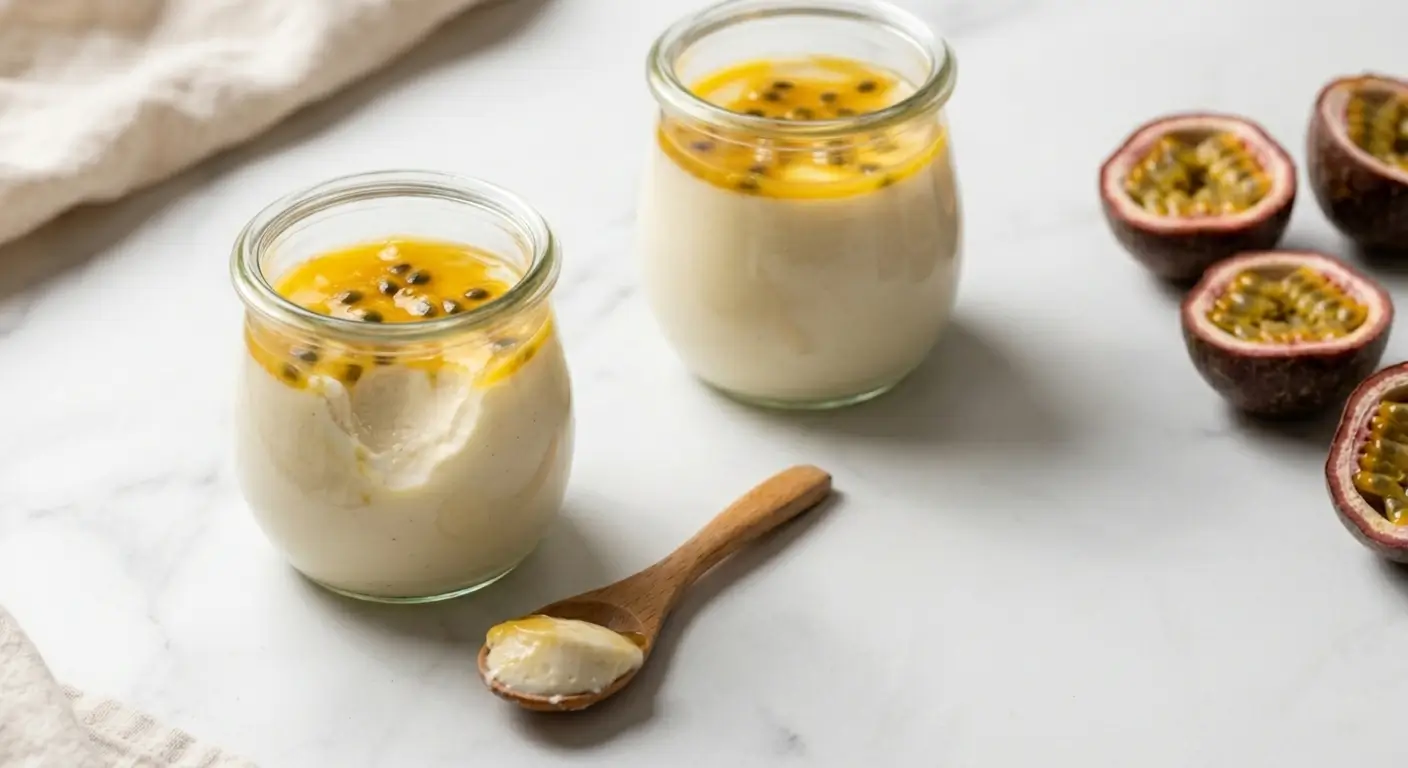 coconut panna cotta with passion fruit coulis
