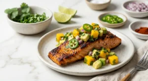 grilled salmon with mango avocado salsa