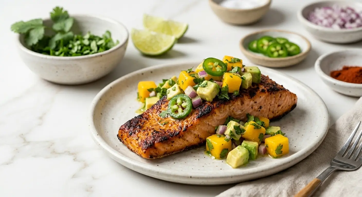 grilled salmon with mango avocado salsa