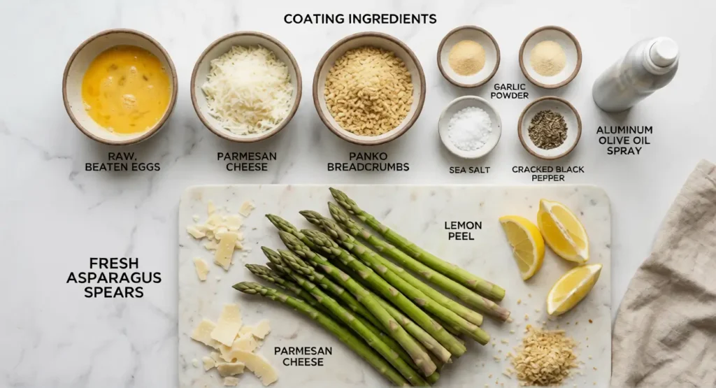 ingredient layout for spring air fryer asparagus parmesan fries