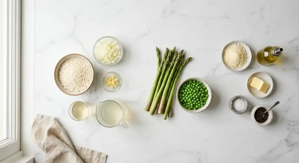 ingredients for Spring Pea and Asparagus Risotto